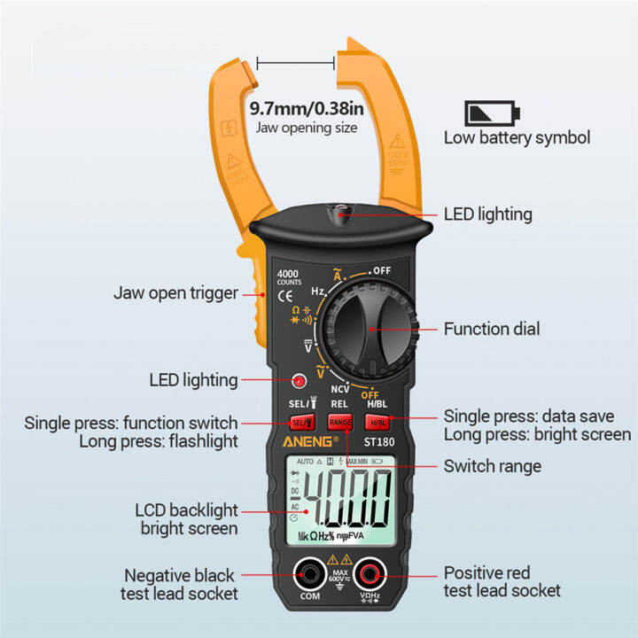 ส่งจากไทย-aneng-st180-4000นับสมาร์ทดิจิตอลแคลมป์มิเตอร์วัดกระแส-dc-แอมป์มิเตอร์-ac-แรงดันไฟฟ้าโวลต์มิเตอร์-ohmmeter