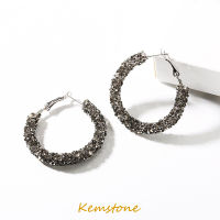 Kemstone เครื่องประดับต่างหูห่วงท้องฟ้าเป็นประกายสำหรับผู้หญิงทำจาก S925ทันสมัยไม่ก่อให้เกิดอาการแพ้