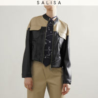 SALISA - RACER JACKET Vegan Leather Two-Tone Beige/Black