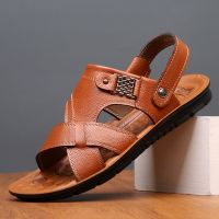 Genuine Leather Mens Sandals Multifunctional Summer Shoes For Man Outdoor Beach Sandals Soft Sole Male Slides