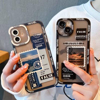 For iPhone 11 Case iPhone 12 13 14 Pro Max Case Funda iPhone 13 12 Mini XS Max XR SE 8 7 Landscape Stamp Label Phone Cases Cover