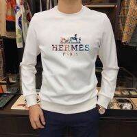 เสื้อกีฬา Hermees เทรนด์คลาสสิกพิมพ์ลายตัวอักษรคู่กระแสแฟชั่นลำลองแบรนด์เสื้อกันหนาวเอนกประสงค์