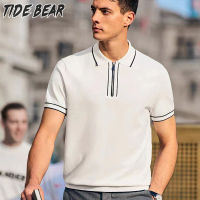 TIDE BEAR เสื้อยืดถักแบบบางสำหรับผู้ชายฤดูร้อนเสื้อชุดชั้นในผ้าไหมระบายอากาศคอปกธุรกิจผ้าเท่ๆ