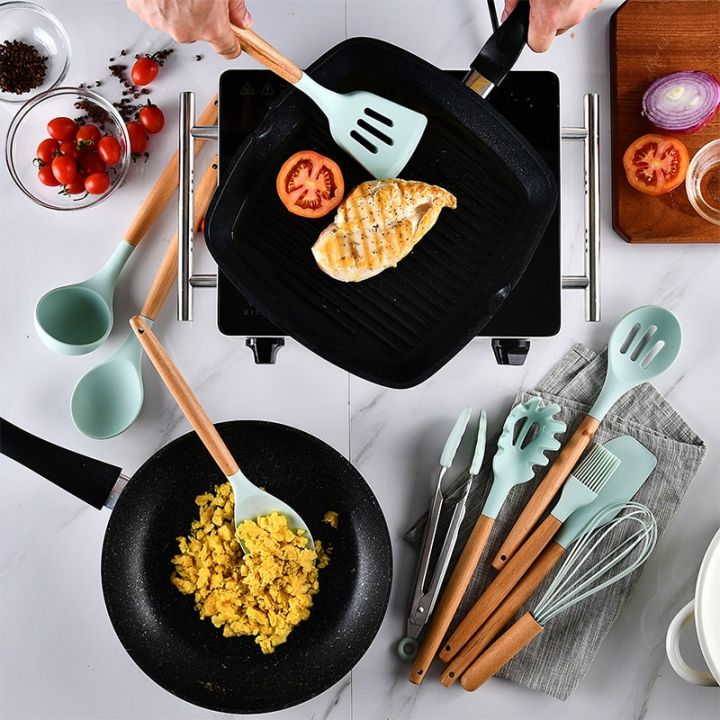 2023-new-nangon-ชุดอุปกรณ์ทำอาหารภายในครัวซิลิโคนช้อนไม้พายแกดเจ็ตสำหรับครัวเครื่องมือทำอาหารด้ามซิลิโคนแบบไม่ติด