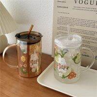 ◊ Korean Ins High-Value Large-Capacity High-Resistant Girl Glass With Lid Warm Straw Cup Office Drinking Cup