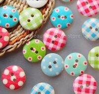 500 Mixed Multicolor 15mm Lattice polka dot rustic plaid handmade diy accessories small wooden buttons scrapbooking C043 Haberdashery