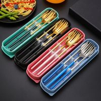 3 Pcs Dinnerware Set Stainless Steel Eco-friendly Spoon Fork  Chopsticks Travel Metal Cutlery Set Portable Flatware Sets