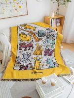 Funny Yellow Graffiti Sofa Blanket Retro Tapestry Ins Cartoon Cover Camping Outdoor Picnic Blanket Aesthetic Dormroom Home Decor