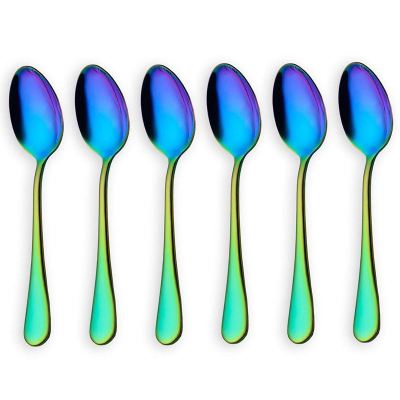 Rainbow color TeaSpoons Coffee Spoon Mini Cake Spoon Stainless Steel Set of 6 Pieces (Coffee Scoops)