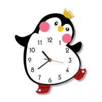 Cute Penguin Cartoon Wall Clock Silent Movement Nursery Bedroom Kids Room Wall Art Decor Color Printed Wall Watch