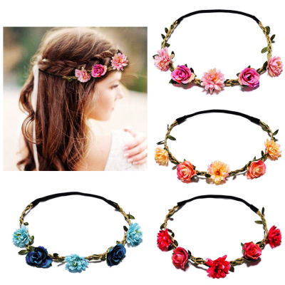 Elegant Flower Color Sweet Hair Band Garland Headdress Wreath Hair Band Rose Headband Bridal Photography Headdress