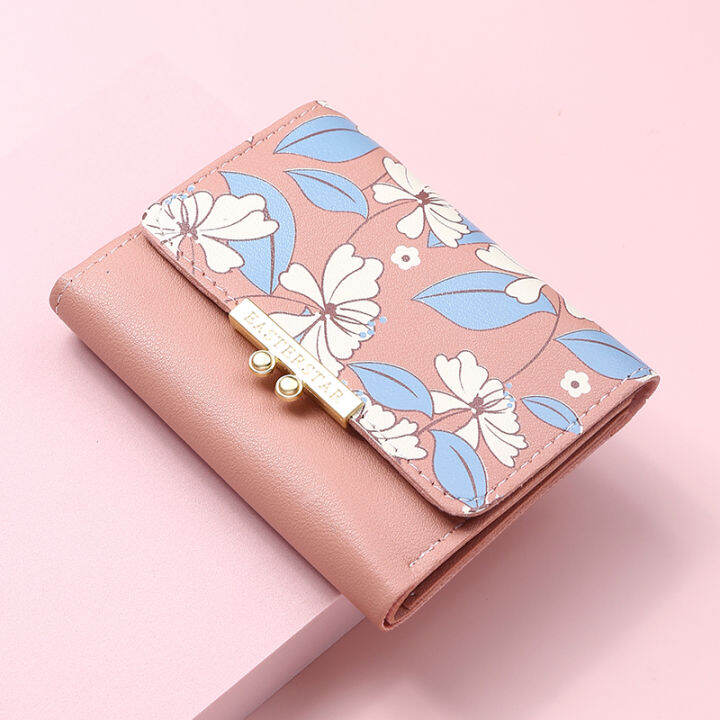 new-women-flower-wallet-small-girl-leather-purse-female-card-holder-short-coin-purse