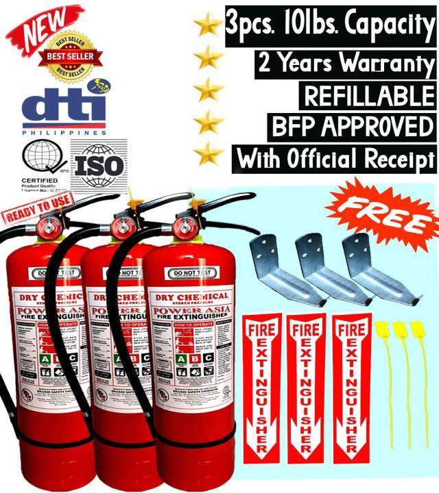 3PCS. Fire Extinguisher 10lbs. ABC Dry Chemical Power Asia Brand