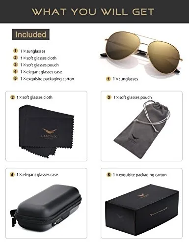 Chính Hãng] Kính Mát Luenx Aviator Sunglasses For Men Women Polarized - Uv  400 Protection With Case 60Mm Mỹ | Lazada.Vn