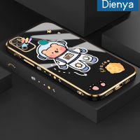 เคส Dienya สำหรับ Infinix Hot 9 Play เคสการ์ตูนอวกาศหมีกรอบสี่เหลี่ยมใหม่เคสพื้นผิวชุบซิลิกาเจลนิ่มกันกระแทกเคสมือถือรวมทุกฝาครอบป้องกันเลนส์กล้องถ่ายรูป