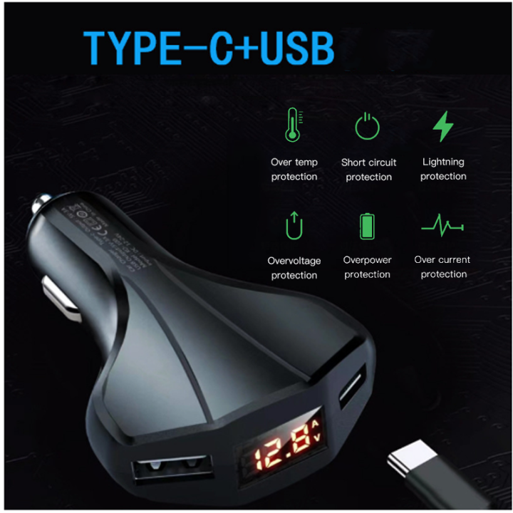 pd-usb-type-c-car-charger-fast-charger-quick-charge-3-0สำหรับ-13-samsung-a13-xiaomi-dual-usb-moible-phone-charger