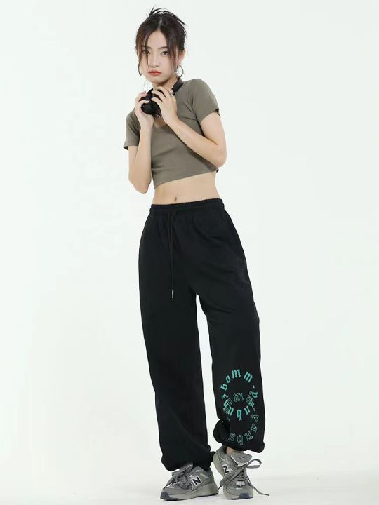กางเกงแฟชั่น-miss-pni-กางเกงวอร์มพิมพ์ลายตัวอักษรพิเศษ-กางเกงเต้นเชือกผูกลำลองขนาดพิเศษทันสมัย