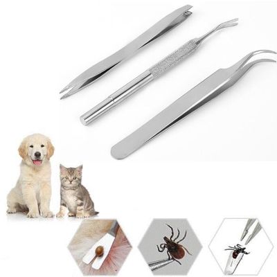 3 Piece Set Stainless Steel Tick Tweezers Professional Quick Tick Removal Tool for Cat Dog People Pet Supplies Dog Tick Removal