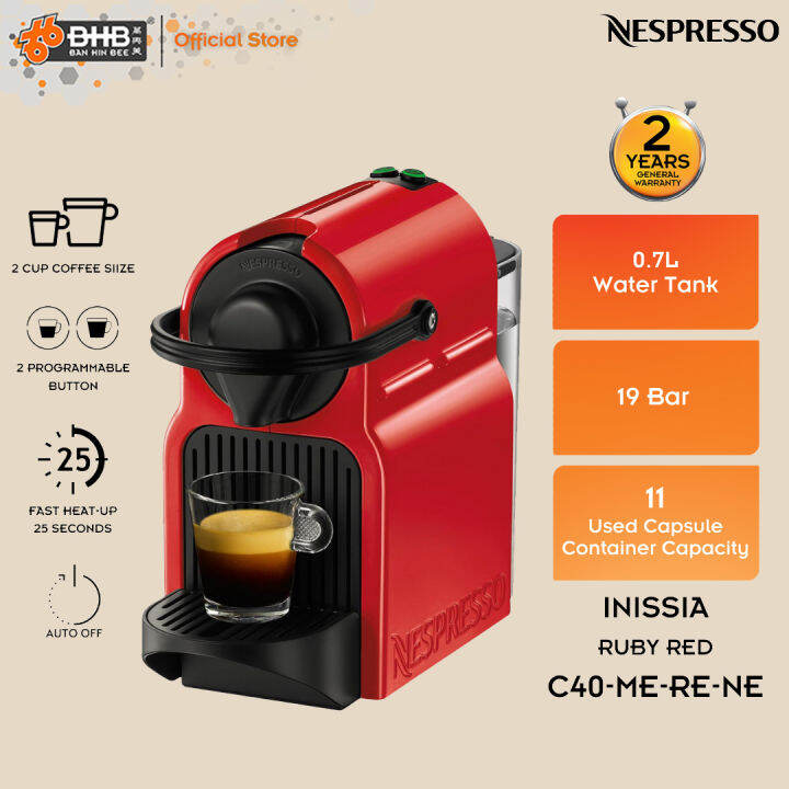 Nespresso C40MERENE Inissia Capsule Coffee Machine Ruby Red