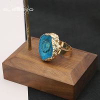 【lz】▦  GLSEEVO-Lago Azul Anel de Pedra Natural para Mulheres Jóias de Luxo Charme Elegante Retro Moda Coreana Presentes de Natal