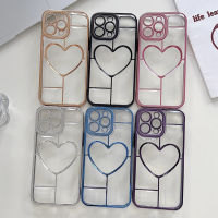 กรอบสี่เหลี่ยมนิ่มกันกระแทก DDONG สำหรับ iPhone 14 13 12 11 Pro Max 14 Plus สุดหรูชุบ3D รักเคสโทรศัพท์ซิลิโคนใสหัวใจ