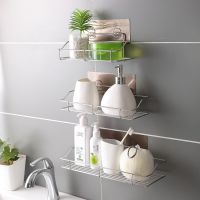 Punch-Free Stainless Steel Bathroom Shelf Wall Hanging Toilet Kitchen Rectangle Storage Racks Bathroom Counter Storage