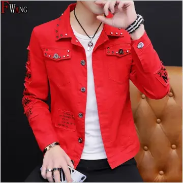 Buy red denim on sale jacket