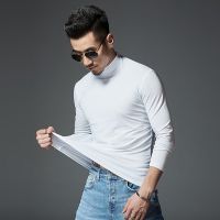 Mens Casual Slim Turtleneck Long Sleeve Tops Pullover white black gray T-Shirt Solid Color in stock