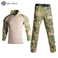 KSMทหารชุดเสื้อ  กางเกงเข่าข้อศอก Pads กลางแจ้งยุทธวิธี Ghillie ชุดพรางล่าสัตว์ Clothes