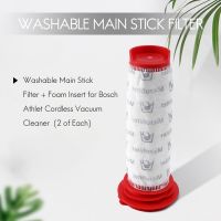 Washable Main Stick Filter + Foam Insert for Bosch Athlet Cordless Vacuum Cleaner (2 of Each)