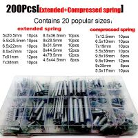 200Pcs Steel Spring Electrical Hardware Spring Set Extension Tension Springs Pressure Suit Metal Assortment Kit Box L=10-79.5mm Electrical Connectors