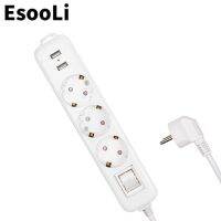 Esooli ปลั๊กไฟที่ชาร์จ Usb แบบคู่พอร์ต3 Ac Eu เต้าเสียบปุ่มเปิด/ปิดไอโฟนปลั๊กต่อป้องกันไฟกระชากลวดทองแดงบริสุทธิ์2M