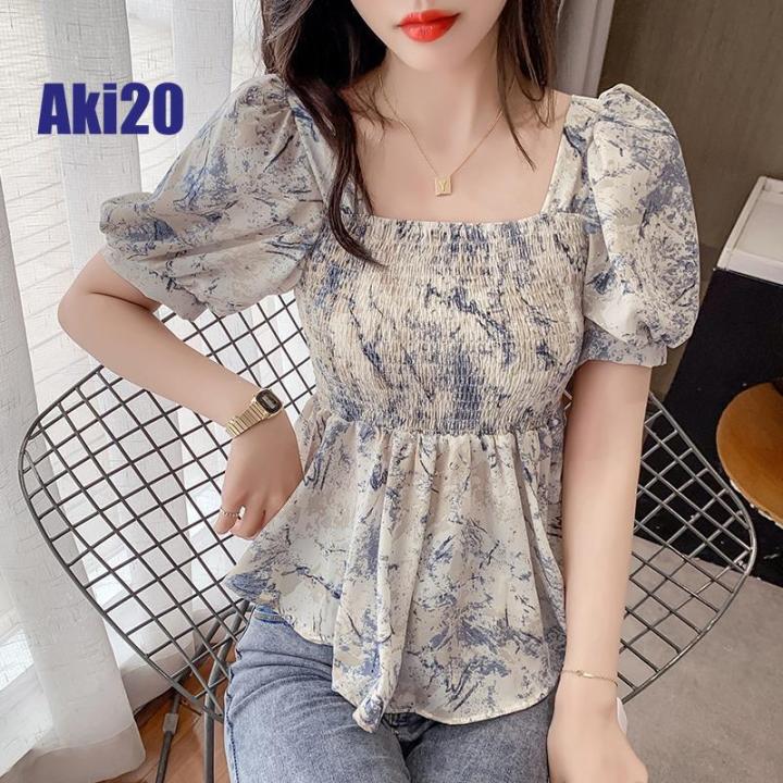 Aki20 Blouses for Women Styles 2023 New Design Korean Style Puff Sleeve ...