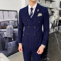 Gifts Four Seasons New Business Slim -Fitting Striped Suit Three -Piece Male Korean Youth Hairstyle Format Style