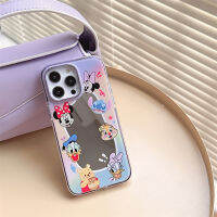 เคสสำหรับไอโฟนป้องกันโทรศัพท์กระจกแต่งหน้ามิกกี้เมาส์11 12 13 14 Pro Max แบบนิ่มน่ารักป้องกันฝาหลัง