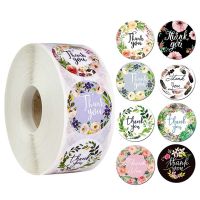 1 Roll(500Pcs) Flowers Thank You Sticker Paper Labels Round Reward Scrapbooking Stickers Envelope Seals Stickers Stationery Stickers Labels