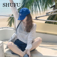 SHUFU 2038 สต็อกพร้อม สไตล์เกาหลี เสื้อเบลาส์แขนยาวสำหรับผู้หญิง หลวม เสื้อคอกลม