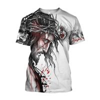 2023 Summer New 3d Jesus Cross Animal Printed Tshirt Top Fashion Casual Harajuku Street O-neck Short Sleeve Men Oversized Clothing