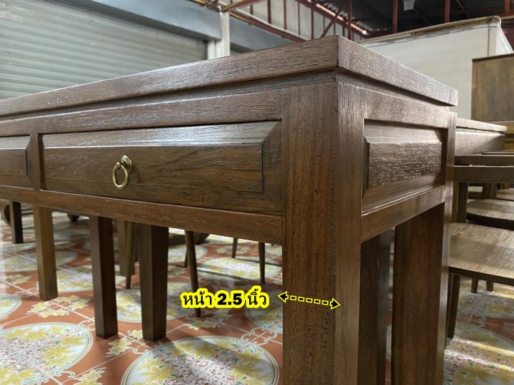 โต๊ะทำงานไม้สัก-กว้าง-120x80x50-cm-ประกอบแล้ว-จัดส่งทั้งโต๊ะ-ขาตรง-ไม้สักหนา-2-ลิ้นชัก-brown-teak-wooden-table-2-drawer-desk-real-wood