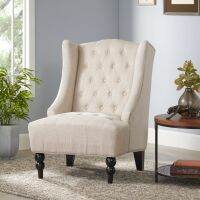 Noble House Charles Fabric Light Beige High Back Club Chair  Beige Sofa Covers  Slips