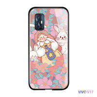 พร้อม Casing Ponsel เคสสำหรับ Vivo V17 V17 V15โปร V15ดอกไม้สุดหรูโปรหญิงสาวกันกระแทกกระจกเทมเปอร์เคสมันวาวฝาหลังใหม่ปลอก