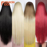 FASHION IDOL 38 inch Straight Long Synthetic Wigs For Black Women High Temperature Fiber Ombre Blonde Highlight Cosplay Wigs