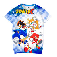 การพิมพ์ดิจิตอลการ์ตูนอะนิเมะ Hedgehog Sonic รอบคอสั้นเสื้อยืดเด็กฤดูร้อนชายหญิงเสื้อยืด