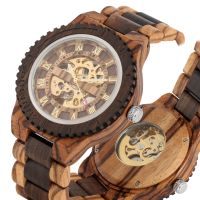 ZZOOI Top Brand Luxury Mens Watches Round Automatic Watch for Men Fashion Wood Clock Adjustable Wooden Bracelet Mechanical Wristwatch