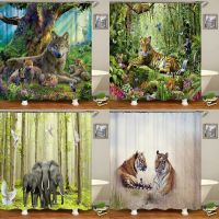 3D Wolf Deer Tiger Bear Animal Printed Fabric Shower Curtains Bathroom Curtain Bath Screen Waterproof Home Decor with Hooks