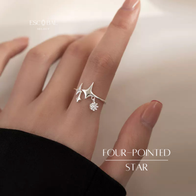 ESCOBAL✨แหวนเงินแท้ พร้อมจี้เพชรใหญ่ Four-pointed star สวยหรู แหวนเพชร cz แหวนผู้หญิง แหวนพลอย แหวนไพลิน แหวนปรับขนาดได้