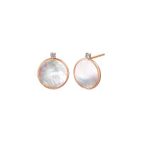 Sterling Silver 18K Gold Tone Cubic Zirconia Natural Shell Stud Earrings Round Mother of Pearl Earrings for Women Girls ZK30