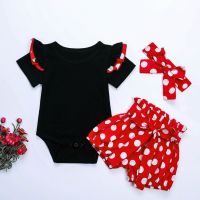 2023 New Fashion Baby Girls Cotton Romper Tops+Polka Dot Short Pants+Headband 3PCs Suits Newborn Infant Summer Clothes Outfit  by Hs2023