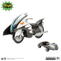 Mcfarlane BATCYCLE ที่มีรถด้านข้างของเล่นตุ๊กตาขยับแขนขาได้ขนาด17ซม.