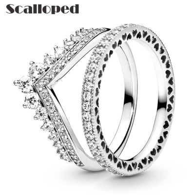 SCALLOPED Fashion Princess Wishbone Hollow Love Heart Rings Set Sparkling Zircon Women Wedding Band Engagement Jewelry Gifts